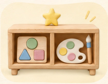 Étagère basse et matériel Montessori à portée de l’enfant